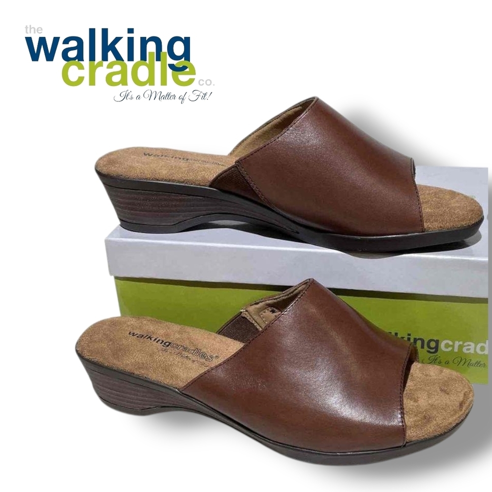 The Walking Cradle Co Brown Leather Open-Toe Kerry Wedge Mule Women's US Sz 10½W - Picture 4 of 8